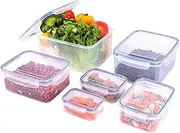 Airtight Food Storage Containers - Set of 6 Plastic with Snap Lock Lids - Kitchen Storage Solution - Leakproof, Dishwasher, Microwave, Freezer Safe - You get 6 different sizes from 250mL to 5300mL