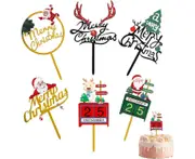 6pcs Merry Christmas Cake Topper Durable Xmas Cake Topper Acrylic Christmas Party Cake Cupcake Decoration, Red Green