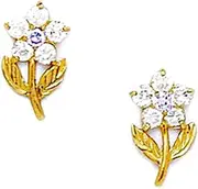 [JewelryWeb] 14k Yellow Gold June Lt Purple CZ Flower With Leaves Screwback Earrings 11x6mm Stud Earring for Women
