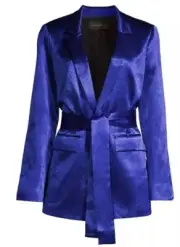 $598 Kobi Halperin Womens Cassidy Satin Open-Front Belted Blazer Cobal Size XL