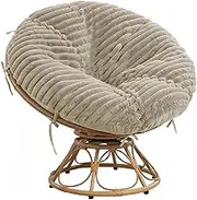 HOMBYS Fluffy Shaggy Cover for Papasan Chair Cushion, Plush Faux Fur Slipcover ONLY, (Without Cushion) Removable Soft Papasan Cushion Covers with 8 Ties, (Khaki, 55"x55")