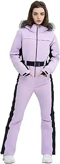 [HIGH EXPERIENCE] Women Ski Suit One Piece Snow Jumpsuit Snow Stretchy Outfit Snowboard Onesie Insulated Waterproof Winter Warm (Light Purple, X-Large), Light Purple, X-Large