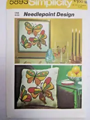 Needlepoint Transfer Butterfly Pillow Sampler Craft Simplicity 5893 Pattern UC
