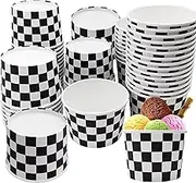 50 Pcs Checkered Ice Cream Cups 9oz Black and White Dessert Paper Bowls Disposable Snack Cups Soup Cups for Racing Car Birthday Party Supplies Baby Shower