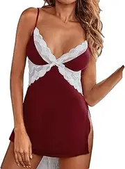 [UIVHLW] Nightwear Lingerie Deep V Necklace Women Backless Suspender Nightdress Home Clothes