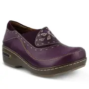 L'Artiste Burbank Women PURPLE Hand Painted leather close back clog EU 38 US 8