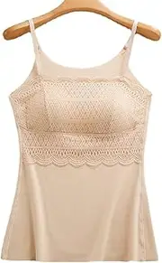 [ANTIY] Elastic Thermal Underwear for Women Warm Seamless Camisoles Velvet Basic Vest Bottoming Tops with Built in Bra (Color : Beige, Size : XXL/XX-Large)