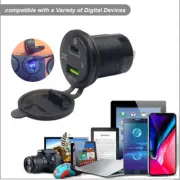 12-24V QC3.0+PD Dual USB Car ATV Fast Charger Socket Power Outlet LED Durable (for: Smart)