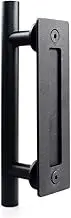 ZONADA Solid Stainless Steel Door Handle, 28cm Round Sliding Barn Door Handle, Pull and Flush Set Single Round Handle Hardware -Black