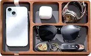 Shinpuru Wooden Valet Tray with Leather Inlay - Nightstand & Desk Organizer - EDC Essentials Catchall Tray for Keys, Phone, Wallet, Watch, Earbuds - Stylish Storage (Wood)