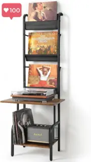 Record Player Stand with Vinyl Storage | Turntable Rack Holds Up to 200 Albums