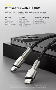 Baseus Metal USB to Type C-iPhone Charging Data Cable Fast Charger For Samsung