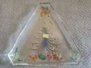 Mikasa Christmas Tree Joy Frost platter 10.5" Vintage JAPAN Triangle Glass