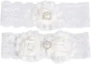 [DEARMAMY] Comfortable Elastic Wedding Garters Lace Leg Bands Floral Design for Party White