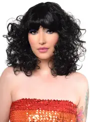 Diva Womens Curly Black 1970s Costume Wig