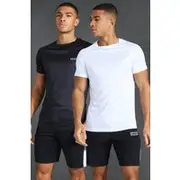 Mens Multi Man Active Gym 2 Pack Raglan Muscle Fit T-Shirts