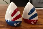 Sailboat Mini Salt Pepper Shaker Set Ceramic Cracker Barrel