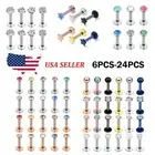 24pcs CZ/Opal Lip Studs Surgical Steel Labret Monroe Nose Rings Tragus Piercing