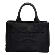 Prada Canapa Black Canvas Embossed Logo Tote and Crossbody NEW
