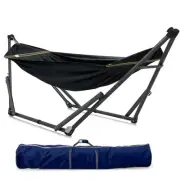 Black Canvas Hammock with Portable Stand Durable Comfortable Relaxation 80 lb...