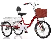 20inch Tricycle with Large Rear Shopping Basket,Steel Basket with lid,Adult and Elderly Mobility Scooter Trike,3 Wheels,Pneumatic Spoke Wheel,Rickshaw Pedal Tricycle