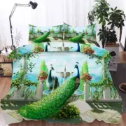 Beautiful Peacock Green Feather 3D Quilt Duvet Doona Cover Set Pillow case Print