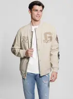 GUESS Beige Varsity Bomber Jacket Size: 2XL