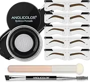 Anglicolor Eyebrow Cream,Eyebrow Stamp Kit and Eyebrow Stencil Set,Waterproof Eyebrow Pomade,Long Lasting Brow pomade With Double ended Eyebrow Brush and Sponge Applicator (06 JET BLACK Set, 70g)