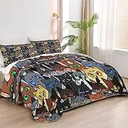 Allenjoy King Size Feline Heroes Quilt Bedspreads Forest Warriors Bed Set Bedding Coverlet Fabric Washable with 2 Pillow Shams SC00447-007