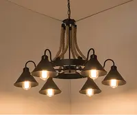 在飛比找松果購物優惠-美式燈具 麻繩吊燈 鐵藝復古燈 餐廳燈 6頭 書房燈 懷舊工