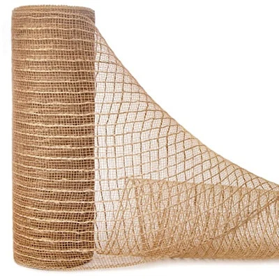 Poly Burlap Mesh Ribbon, 10 inch x 30 feet(10Yard), Natural with Beige/Natural