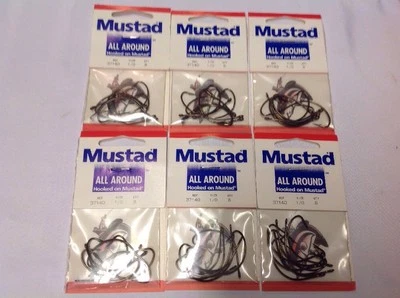 Mustad 37140 1/0 Wide Gap Hooks Six 8 Packs - 48 Count