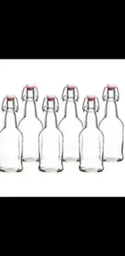 16oz Clear Glass Beer Bottles for Home Brewing - 6 Pack with Airtight Rub