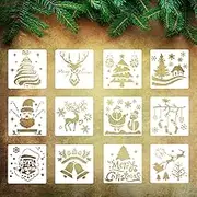 WELANE Christmas Stencils, 12 PCS Plastic Reusable Snowflakes Santa Claus Bells Merry Christmas Painting Stencils for Crafts, Cookie, Paint Decorating (13cm/5in)