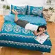 【eyah宜雅】全程台灣製100%頂極精梳棉雙人加大床包枕套三件組-法國洛可可的浪漫-藍