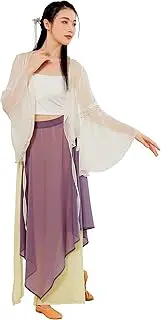 [Angcoco] Women's Flared Long Sleeve Pearls Decored Chiffon Cardigan Top