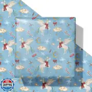 SaringSwoon Unicorn Christmas Wrapping Paper for Kids -Blue Xmas Wrapping Pap