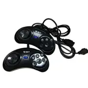 Lot Of 2 Controllers 6 Button For Sega Genesis Black