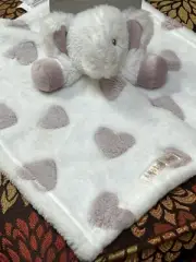 Blanket Beyond SECURITY Elephant WHITE FURRY HEAD MAUVE IN EARS ARMS HEARTS NEW