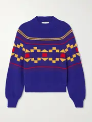 [HIGH SPORT] HIGH SPORT - Lara Intarsia-knit Cotton-blend Sweater - Blue - large large Blue