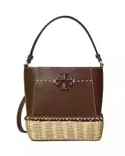 Tory Burch Tory Burch McGraw Small Wicker Bucket Bag Crossbody ~NWT~ Cold Brew