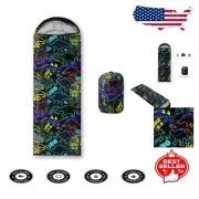 All-Season Neon Dinosaur Sleeping Bag - Compact, Machine Washable, Waterproof