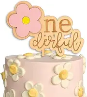 CIEQR Daisy Flower Cake Topper - Onederful Wooden Cake Topper, Daisy First Birthday Decorations for Baby Shower, 1st Birthday Party, Anniversary, Cake Smash
