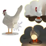 3D Chicken Statues Egg Lamp, Chicken Egg Night Light Table Lamp, Resin , Chicken Egg Look LED Lamp, White