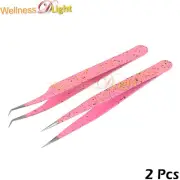 False Eyelashes Extension Lash Tweezers Straight, Curved Pink & Black Eyes-PICK