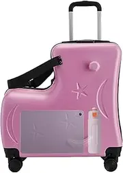 [Generic] Riding Suitcase for Kids,3-Digit Password Lock Toddler Carry Luggage - 20in Trolley Case with Seat Belts, Handlebars, Pedals, Silent Wheels for Boys