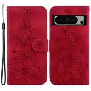 For Google Pixel 8 Pro Pu Leather Wallet Phone Case Lily Flower Imprint Anti-fall Stand Shell