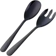 [Bisda] 2-Piece Salad Serving Set Include Spoon Fork 12 inch, Black Utensils, Dishwasher Safe