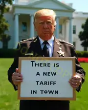 DONALD TRUMP TARIFF SHERIFF 8x10 GLOSSY PHOTO ART WORK OOAK NEW SHERIFF IN TOWN