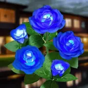 Realistic LED Solar Powered Rose Lights Flower Stake, Waterproof Solar Decorative Lights for Patio Pathway Courtyard Garden Lawn (Blue)